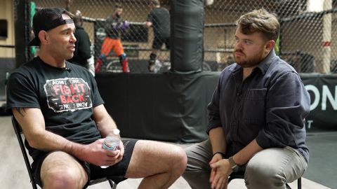 CNN's Donie O'Sullivan, right, speaks to Jake Shields.